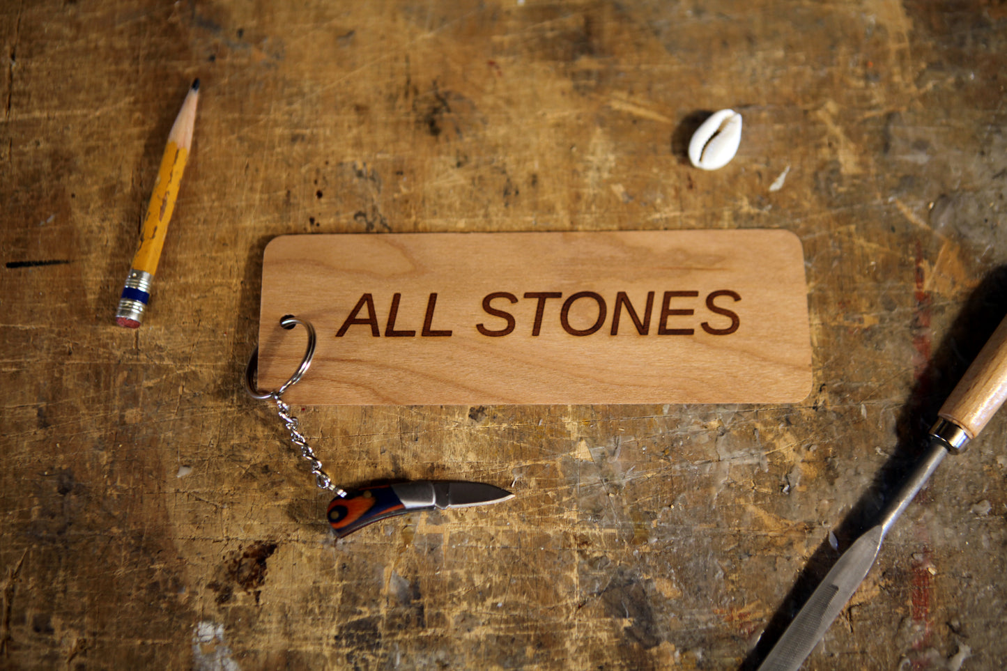 ALL STONES wooden bookmark (with mini pen knife)