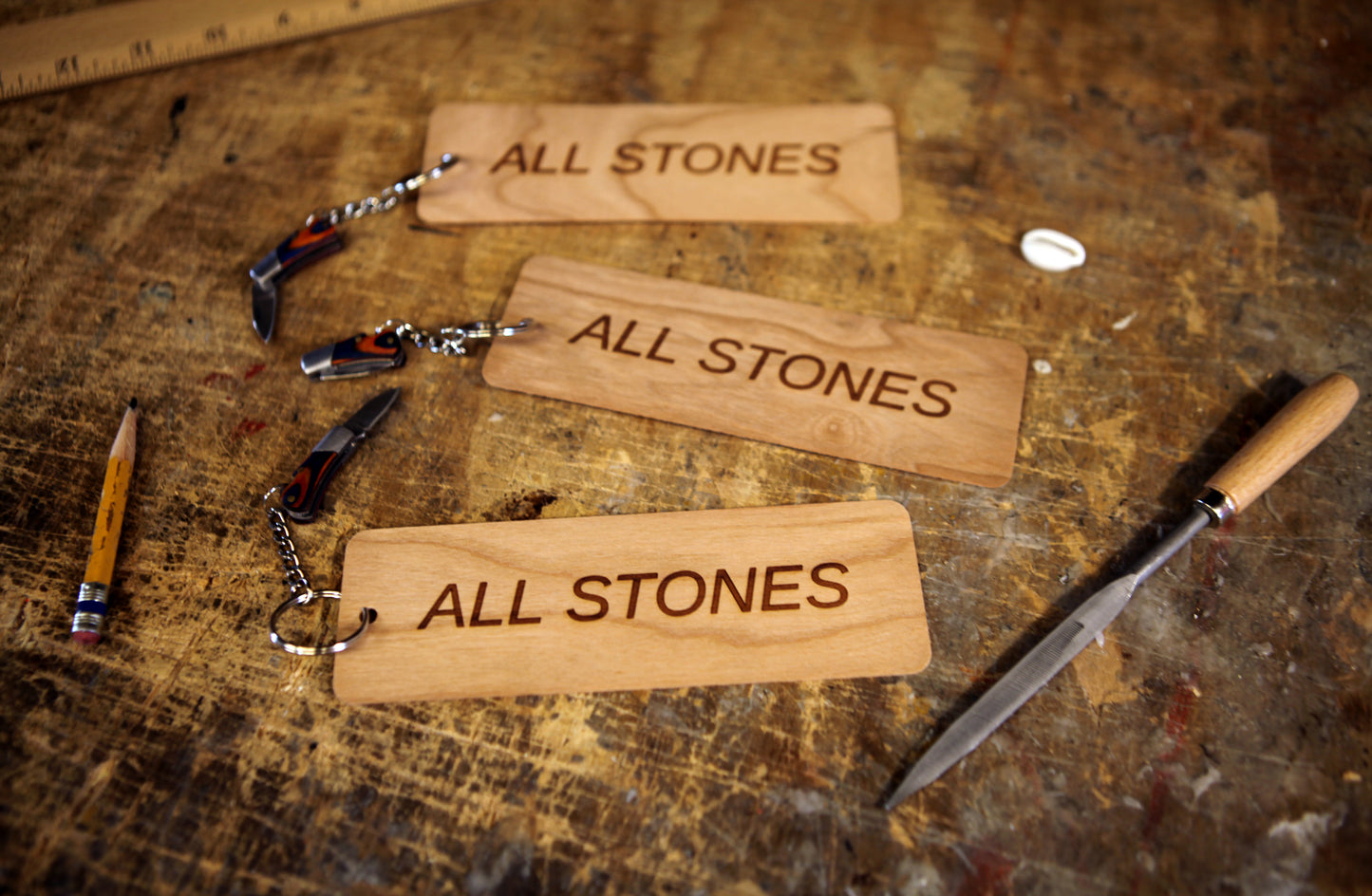 ALL STONES wooden bookmark (with mini pen knife)
